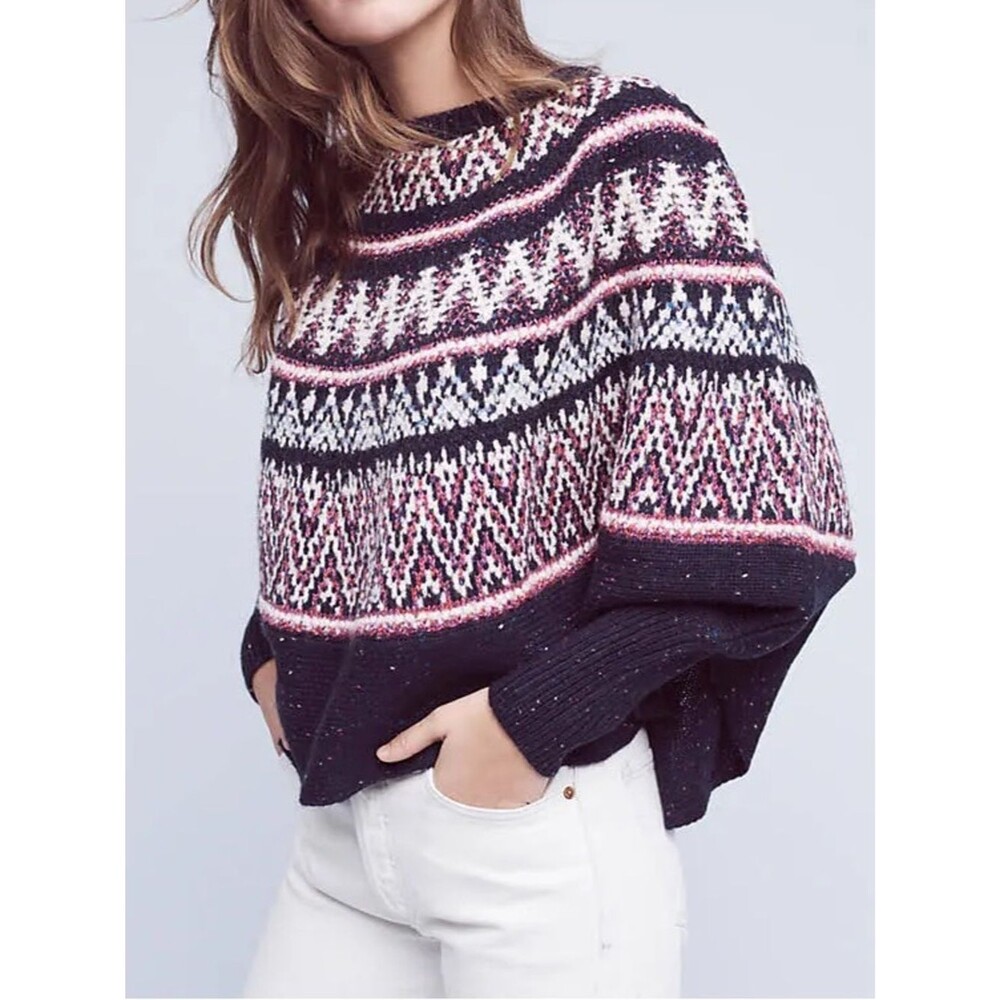 Anthropologie Sleeping on Snow Midland Wool Knit Poncho Sweater S Oversized